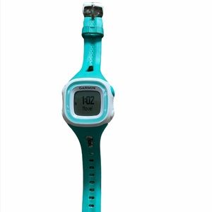 Teal Garmin running watch